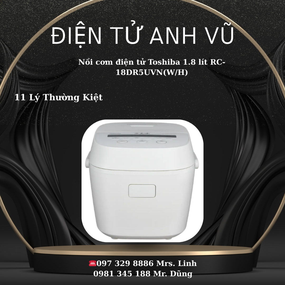 10 Nồi cơm điện tử Toshiba 1.8 lít RC-18DR5UVN(W/H) - Ảnh 1